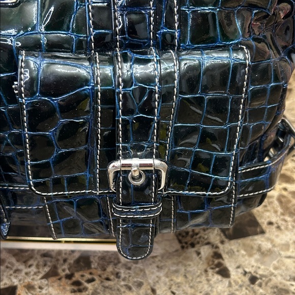 MCM Midnight Blue Crocodile Embossed Satchel - Picture 3 of 14